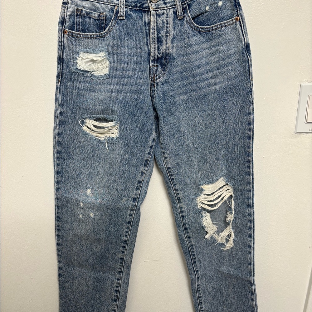 Forever 21 Ripped Straight Leg Blue Jeans